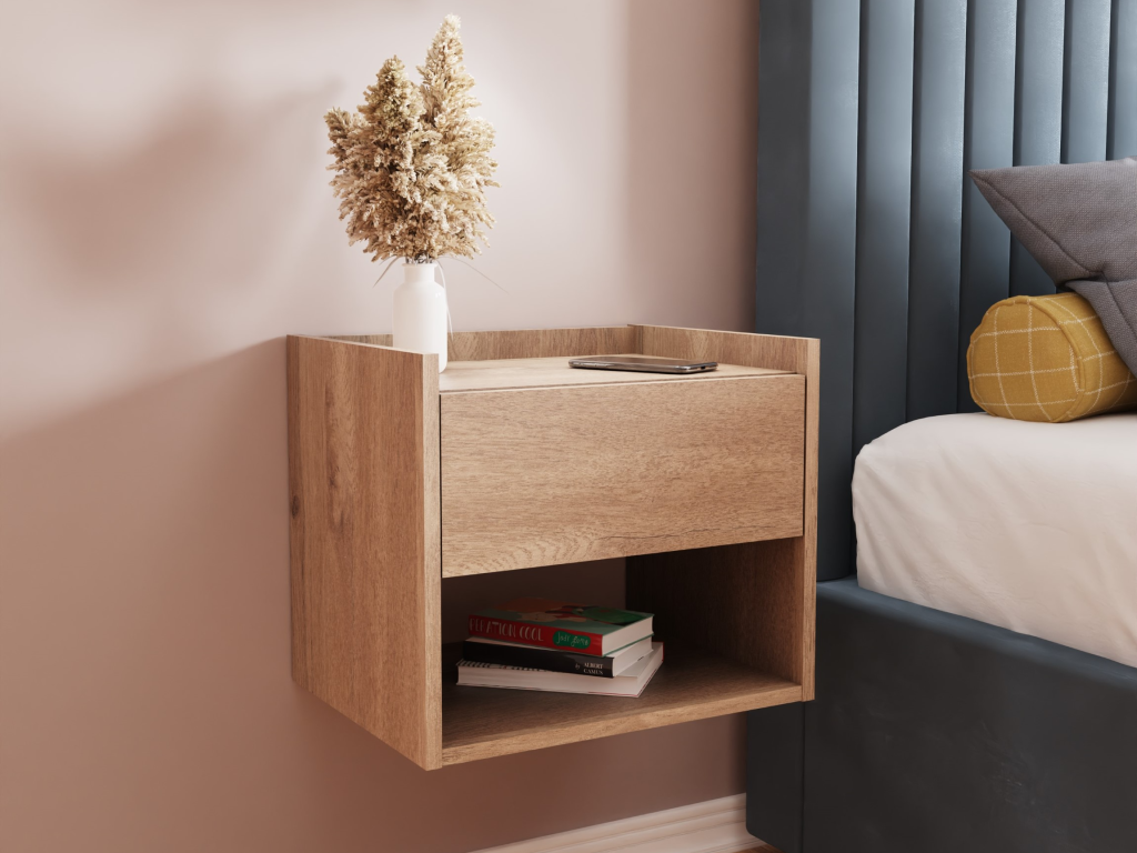 GFW Harmony Wall Mounted Bedside Tables (Pair) Oak Bedside Chest