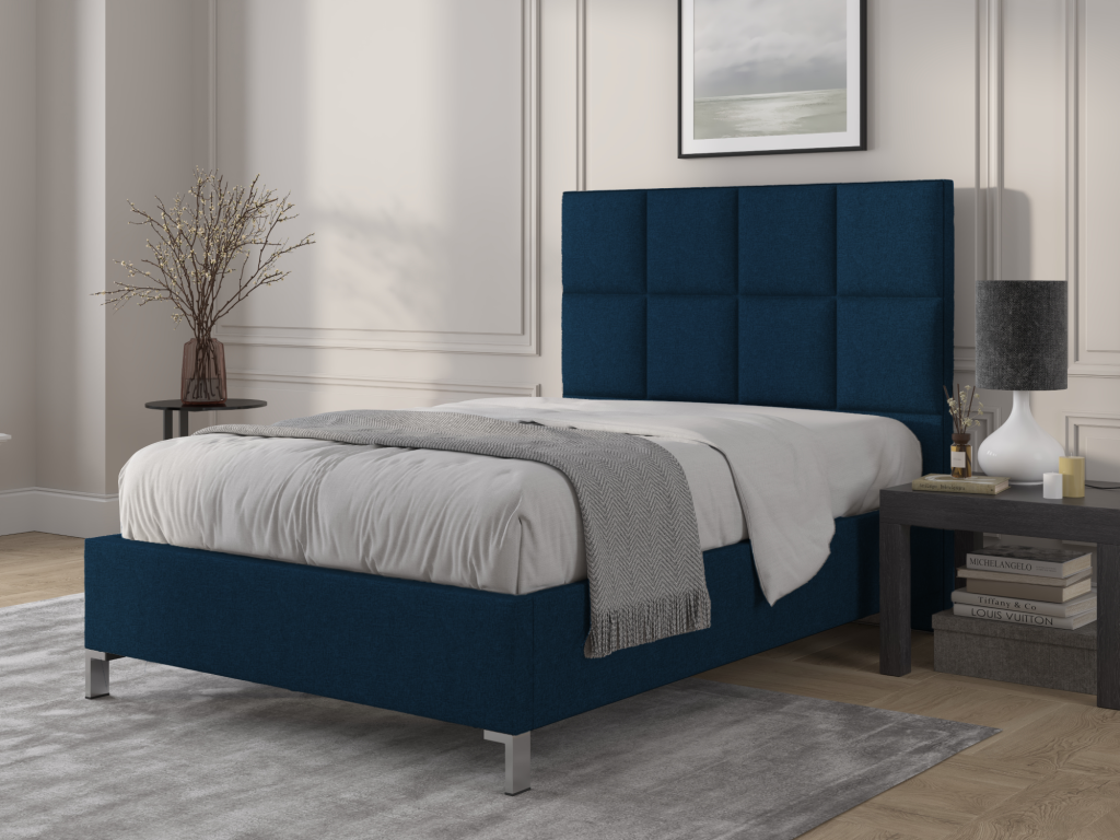 British Bed Company Harrison Super King Plush Velvet Navy Blue Fabric Bed