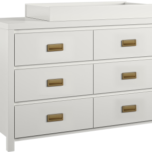 Little Seeds Haven 6DRW Dresser White and Gold with Topper Changing Table | Bed Sava