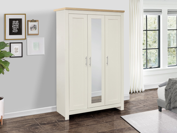 Birlea Highgate 3 Door Wardrobe with Mirror Highgate Cream Wardrobe | Bed Sava
