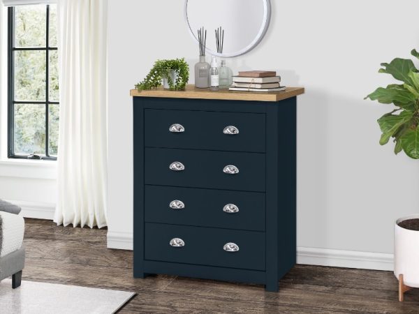 Birlea Highgate 4 Drawer Chest Highgate Blue Drawer Chest | Bed Sava