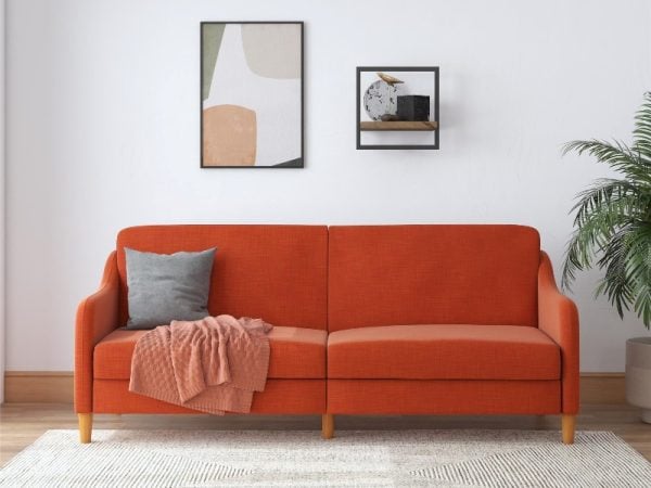 Dorel Jasper Orange Linen Sofa Bed | Bed Sava
