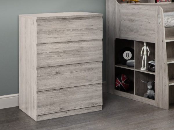 Julian Bowen Jupiter 4 Drawer Chest Grey Oak Drawer Chest | Bed Sava
