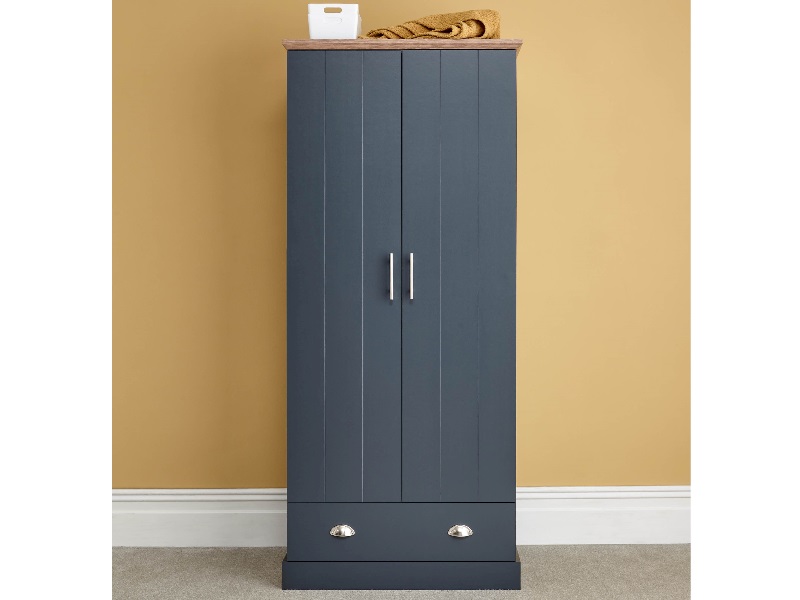 GFW Kendal 2 Door 1 Drawer Wardrobe Slate Blue Wardrobe