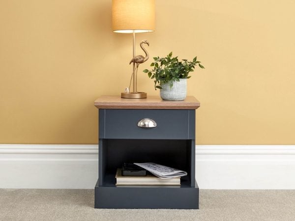 GFW Kendal 1 Drawer Bedside Table Slate Blue Bedside Chest | Bed Sava