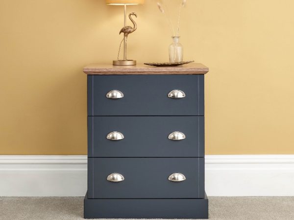 GFW Kendal 3 Drawer Chest Slate Blue Drawer Chest | Bed Sava