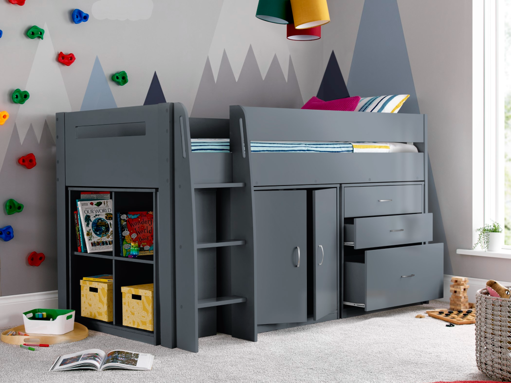 Bedmaster Lacy Storage Mid Sleeper Single Wood Grey   Mid Sleeper