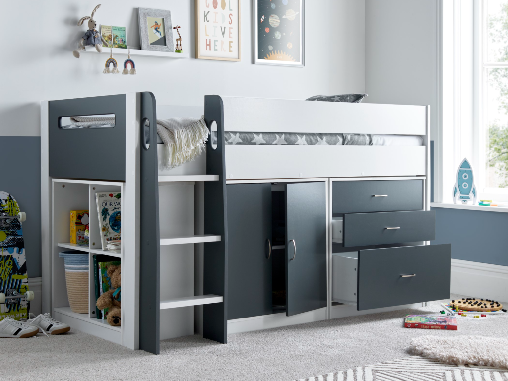 Bedmaster Lacy Storage Mid Sleeper Single Grey and White Mid Sleeper