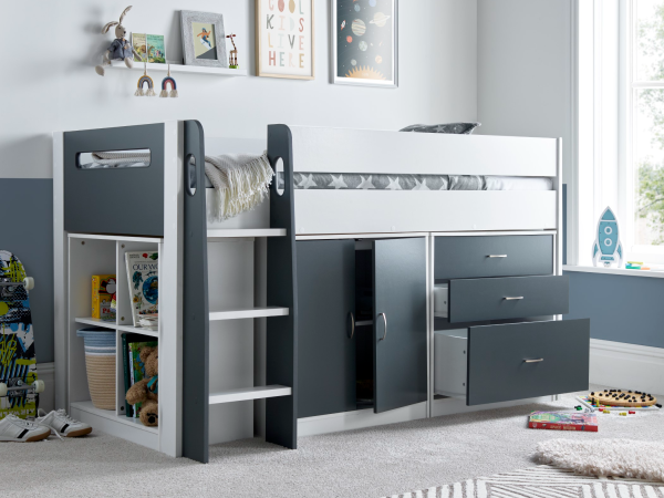 Bedmaster Lacy Storage Mid Sleeper Single Grey and White Mid Sleeper | Bed Sava