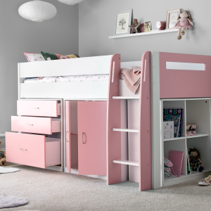 Bedmaster Lacy Storage Mid Sleeper Single Pink Mid Sleeper | Bed Sava