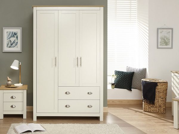 GFW Lancaster 3 Door 2 Drawer Wardrobe Paint Cream Wardrobe | Bed Sava