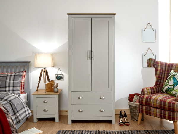 GFW Lancaster 2 Door 2 Drawer Wardrobe Paint Grey Wardrobe | Bed Sava