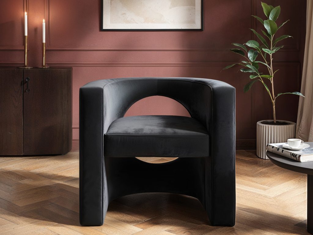 Solace+Co Leela Modern Armchair Charcoal Velvet