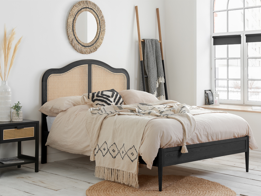 Birlea Leonie Rattan Bed Super King Black Wooden Bed