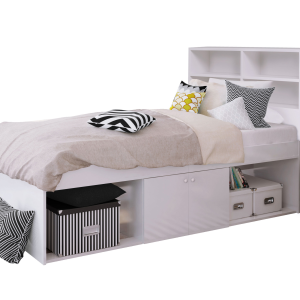 Kidsaw Low Cabin Bed with bookcase headboard Single White Cabin Bed | Bed Sava
