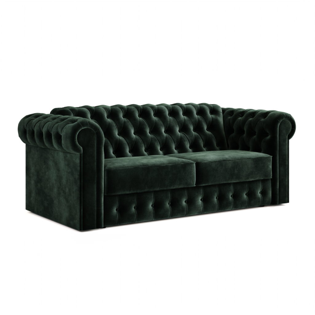 Jay Be® Chesterfield Sofa Bed with e Sprung™ Mattress  Three seater Luxe Velvet Bottle Green | Bed Sava