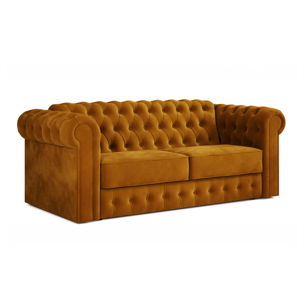 Jay Be® Chesterfield Sofa Bed with e Sprung™ Mattress  Three seater Luxe Velvet Saffron | Bed Sava