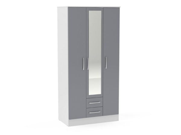Birlea Lynx 3 Door 2 Drawer Wardrobe White and Grey Wardrobe | Bed Sava