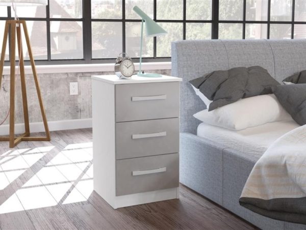 Birlea Lynx 3 Drawer Bedside White and Grey Bedside Chest | Bed Sava