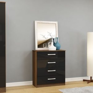 Birlea Lynx 4 Drawer Chest Walnut  Black Drawer Chest | Bed Sava