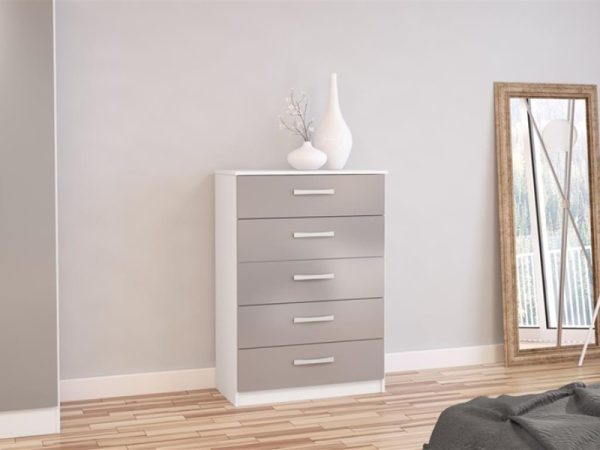 Birlea Lynx 5 Drawer Chest White and Grey Drawer Chest | Bed Sava