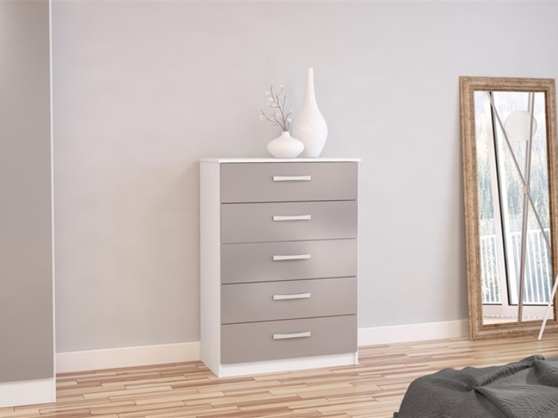 Birlea Lynx 5 Drawer Chest White and Grey Drawer Chest