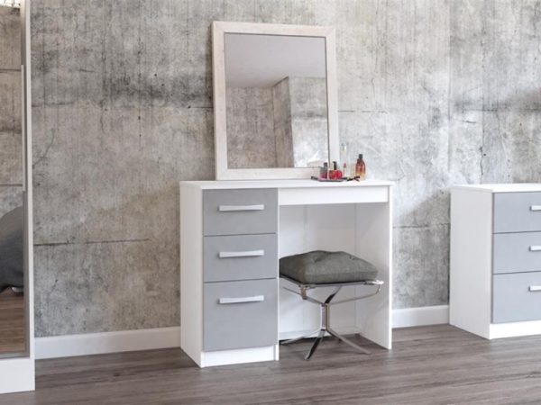 Birlea Lynx 3 Drawer Dressing Table White and Grey Dressing Table | Bed Sava