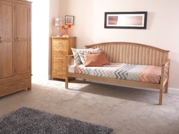 GFW Madrid Wooden Day Bed Only Single Oak Stowaway Bed | Bed Sava