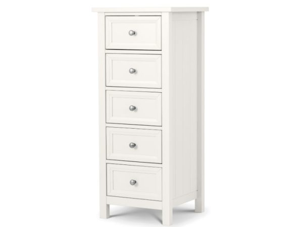 Julian Bowen Maine 5 Drawer Tall Chest Surf White Drawer Chest | Bed Sava