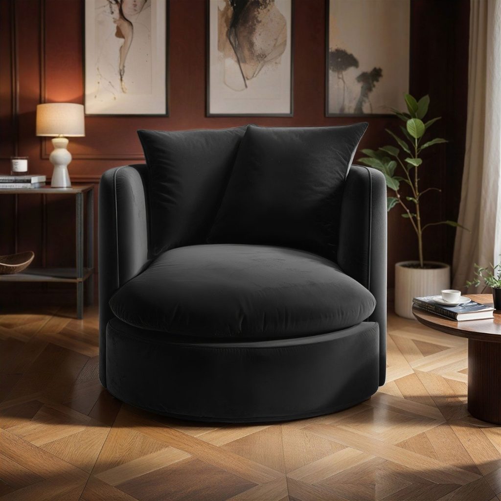 Solace+Co Maisie Swivel Armchair Charcoal Velvet