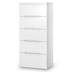 Julian Bowen Manhattan 5 Drawer Narrow Chest White Drawer Chest | Bed Sava