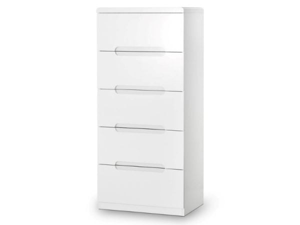 Julian Bowen Manhattan 5 Drawer Narrow Chest White Drawer Chest | Bed Sava