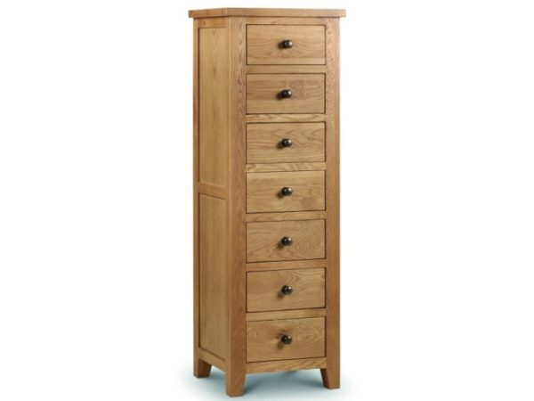 Julian Bowen Marlborough 7 Drawer Narrow Chest Oak Drawer Chest | Bed Sava