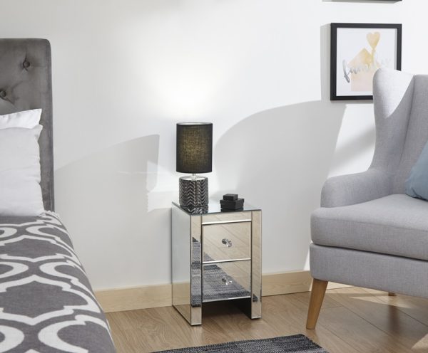 GFW Mirrored 2 Drawer Slim Chest Bedside Chest | Bed Sava