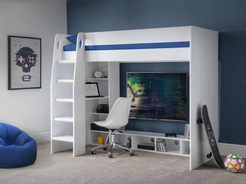 Julian Bowen Nebula Gaming Bed Single White High Sleeper