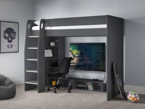 Julian Bowen Nebula Gaming Bed Single Anthracite High Sleeper | Bed Sava