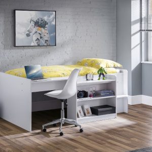 Julian Bowen Neptune Midsleeper with Desk Single White Mid Sleeper | Bed Sava