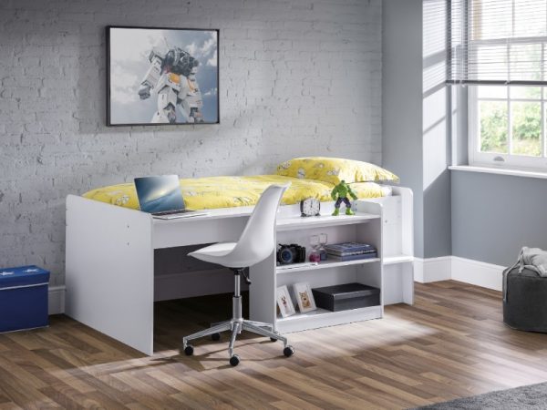 Julian Bowen Neptune Midsleeper with Desk Single White Mid Sleeper | Bed Sava