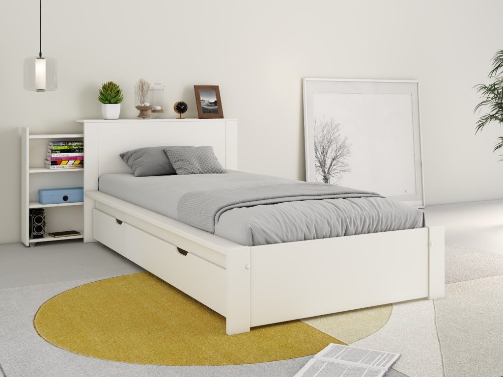 Noomi Juno Secret Storage Bookcase Bed with Drawer White (FSC-Certified)