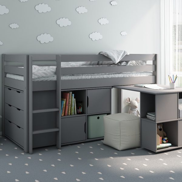 Noomi Nora Grey Solid Wood Mid Sleeper Full Set FSC Certified | Bed Sava