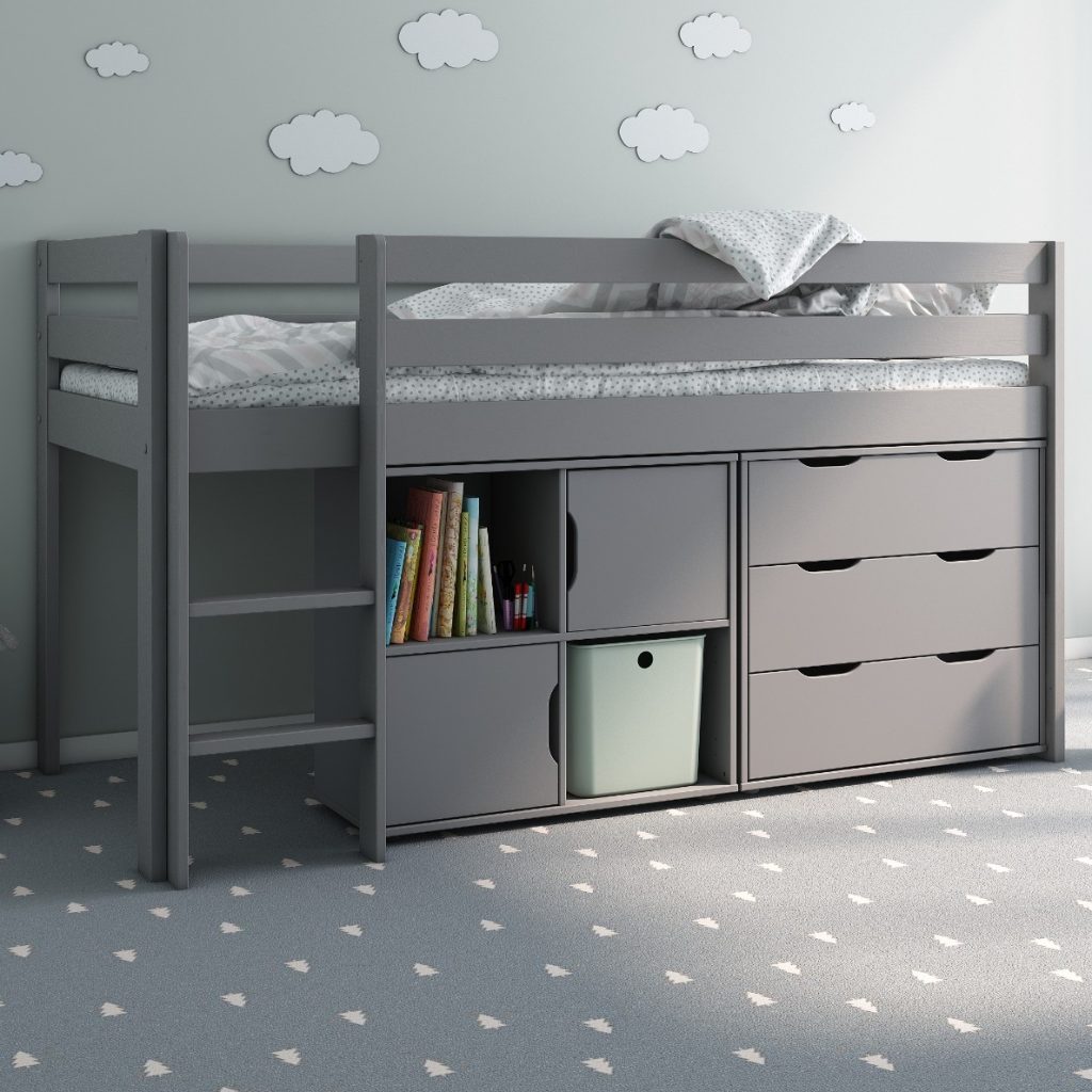 Noomi Nora Solid Wood Mid Sleeper Storage Cabin Grey (FSC-Certified)