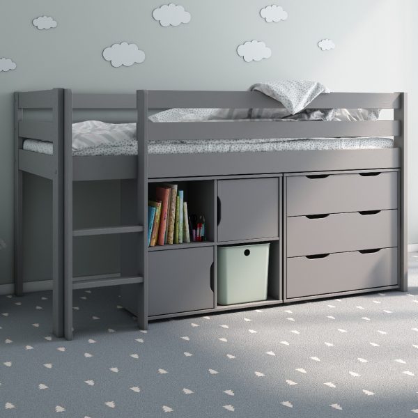 Noomi Nora Solid Wood Mid Sleeper Storage Cabin Grey FSC Certified | Bed Sava
