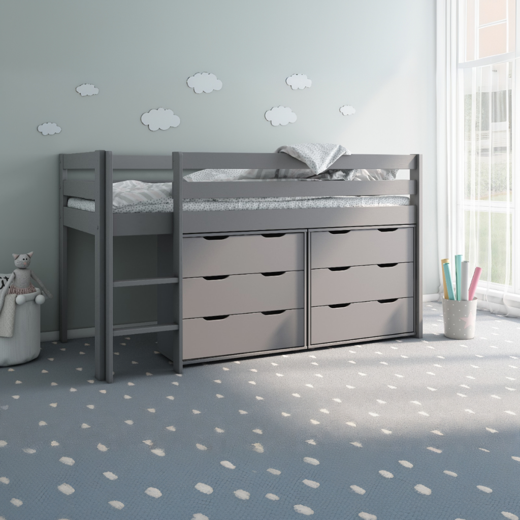 Noomi Nora Solid Wood Mid Sleeper 6 Drawer Storage Cabin (FSC-Certified) Grey
