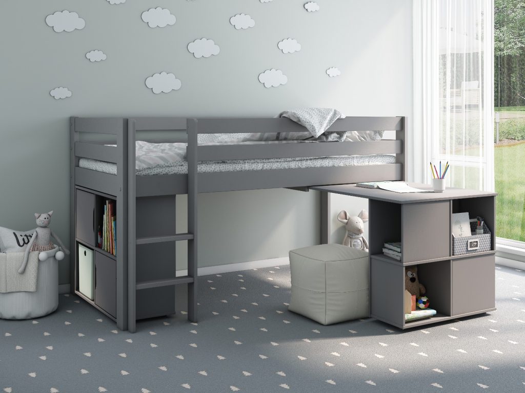 Noomi Nora Solid Wood Mid Sleeper Craft Cabin Grey (FSC-Certified)