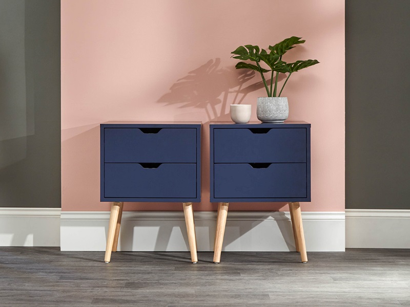 GFW Nyborg 2 Drawer Bedside (Single) Nightshadow Blue Bedside Chest