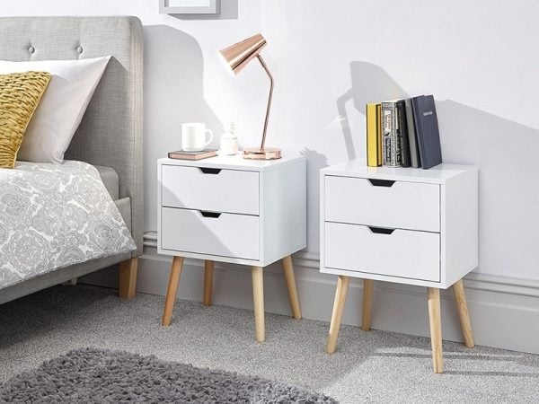 GFW Nyborg 2 Drawer Bedside Pair White Bedside Chest | Bed Sava