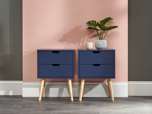 GFW Nyborg 2 Drawer Bedside Pair Nightshadow Blue Bedside Chest | Bed Sava