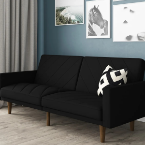Dorel Paxson Linen Sofa Bed with Wooden Feet Black Linen Sofa Bed | Bed Sava