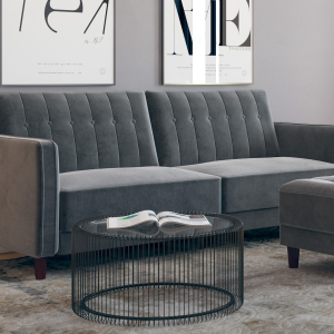 Dorel Pin Tufted Velvet Transitional Sofa Bed Grey Velvet Sofa Bed | Bed Sava