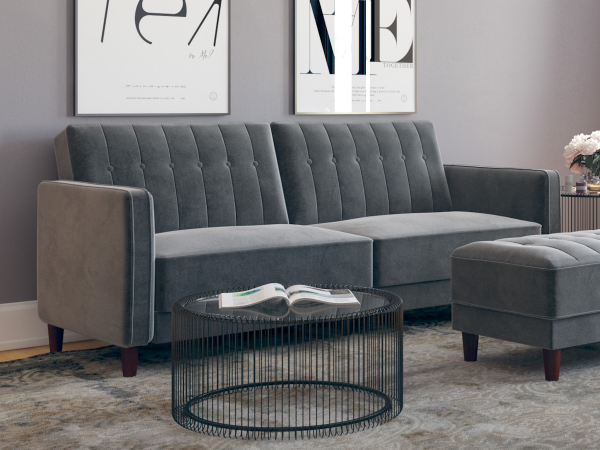Dorel Pin Tufted Velvet Transitional Sofa Bed Grey Velvet Sofa Bed | Bed Sava